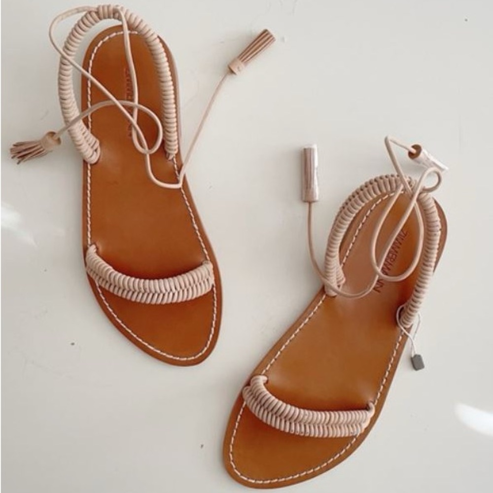 Zimmermann braided tie ankle Tan and Cream Sandals 38